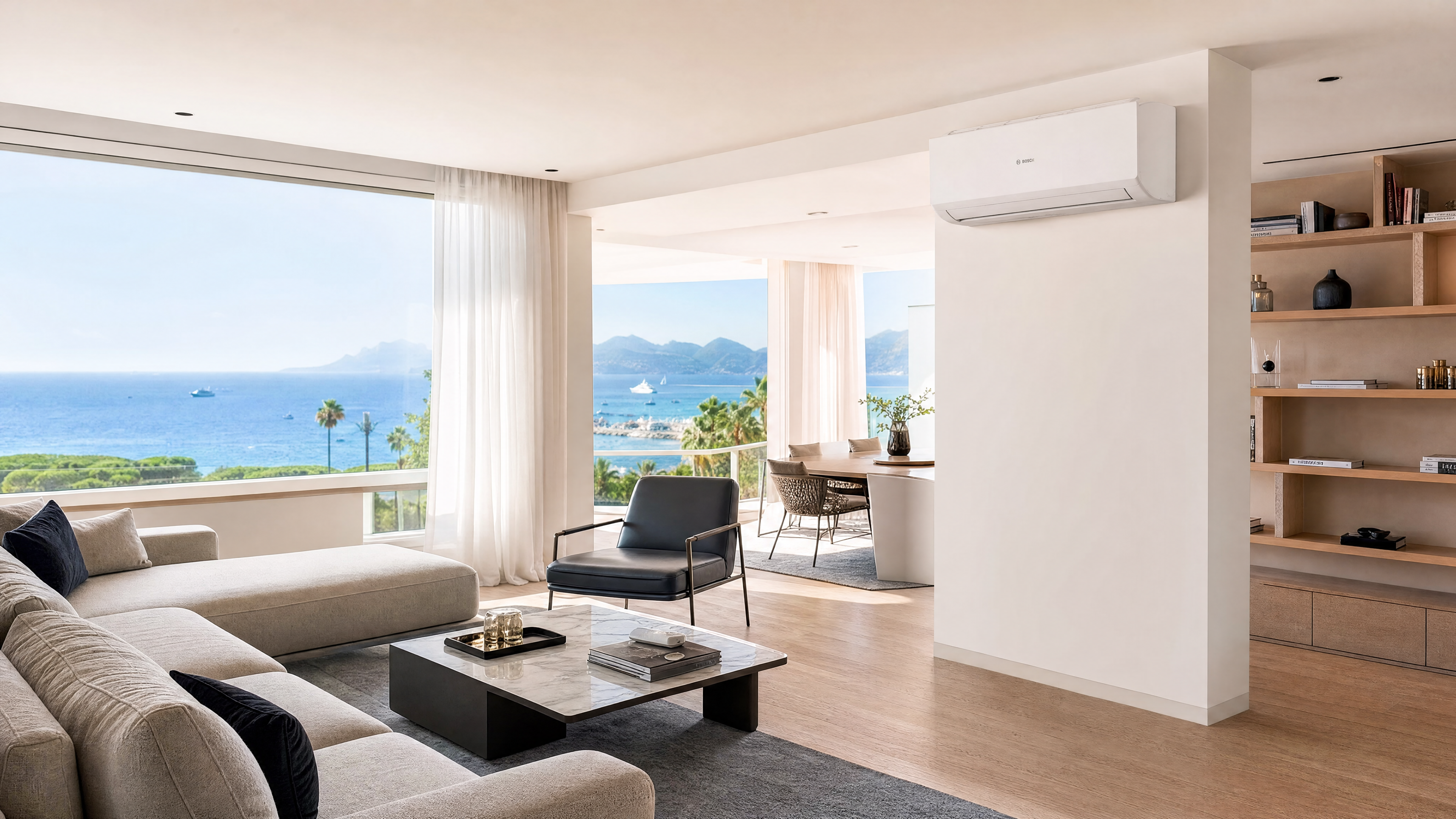 Installation climatisation salon vue mer Nice